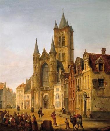 unknow artist Gent. Blick auf St. Bavo im Herzen der Altstadt France oil painting art